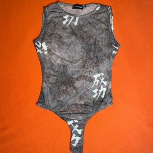 Dark Gray Mesh Bodysuit Top.
